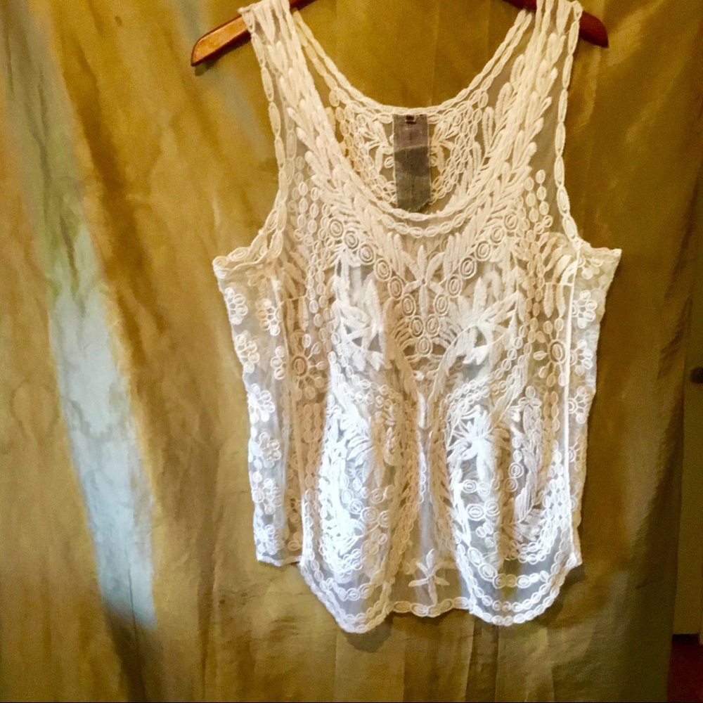Beautiful excellent condition lace top see thru